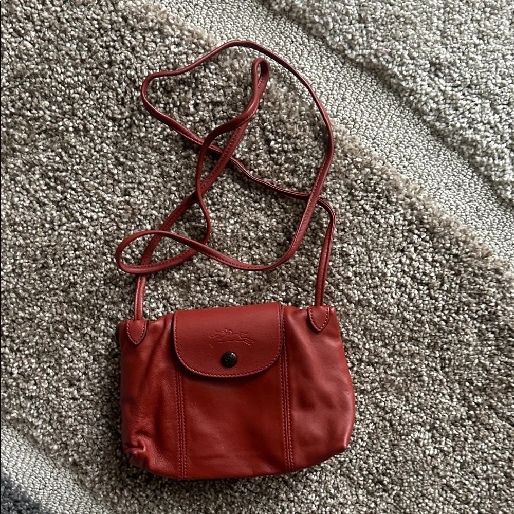 Longchamp Le Pilage Cuir Red Leather Crossbody Bag - Picture 9 of 9